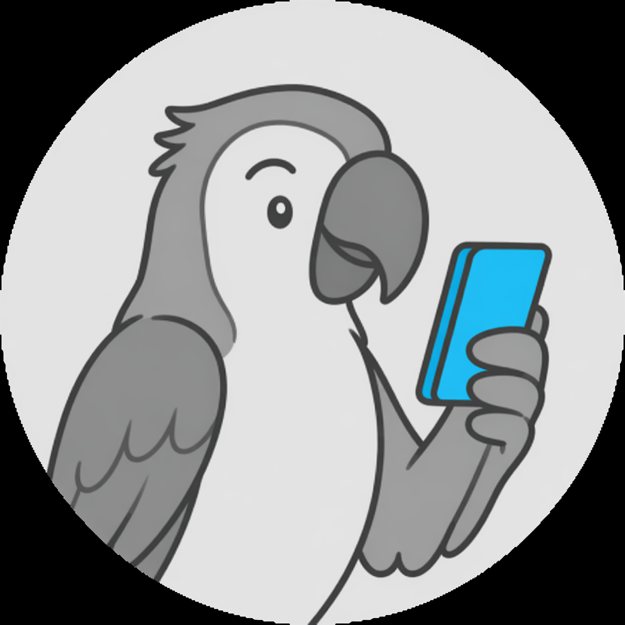 Illustratie van een papegaai die online bestelt met een smartphone