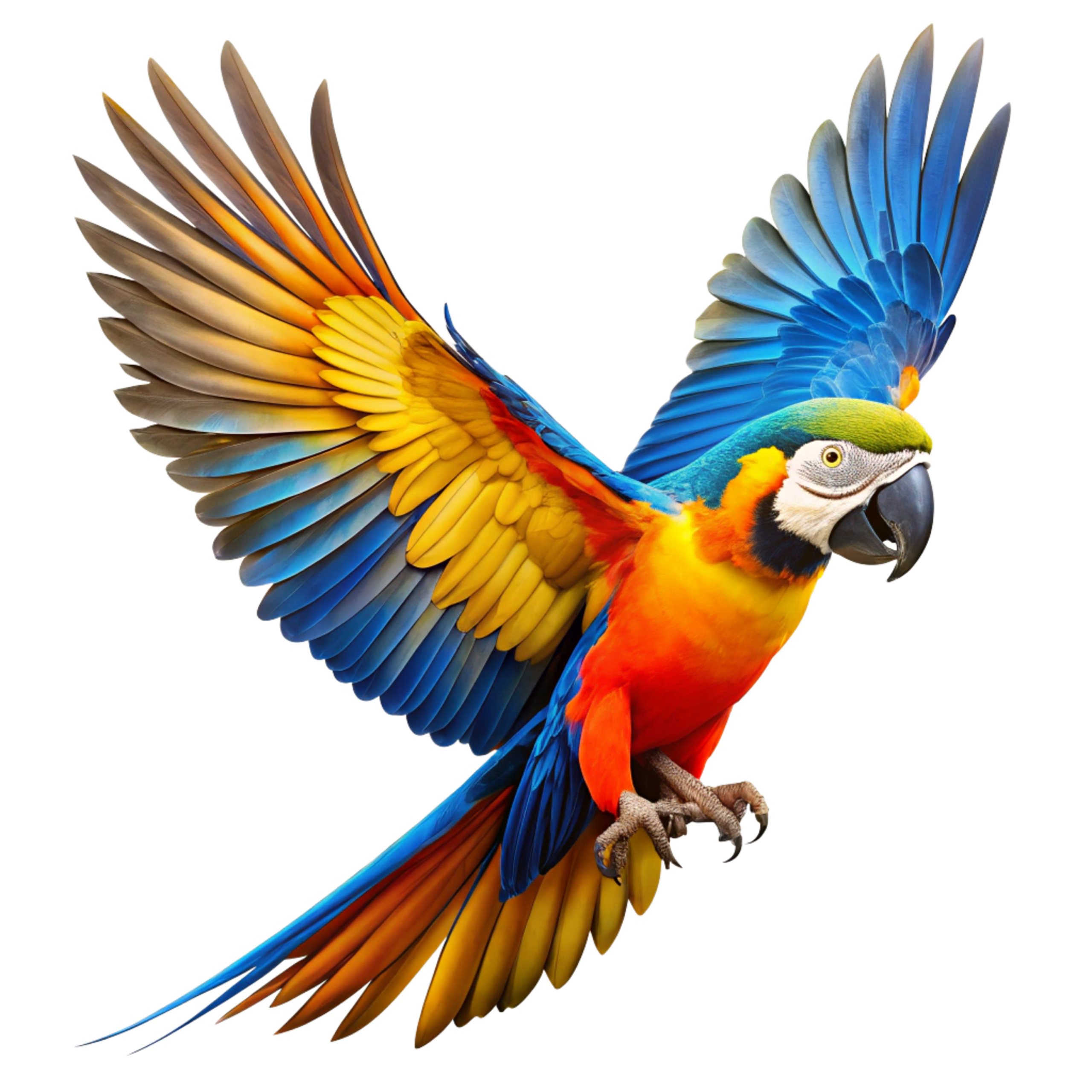 Blauwgele ara in vlucht